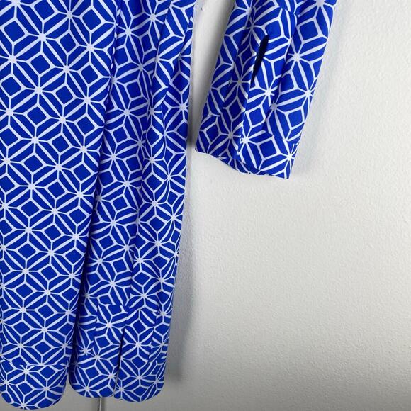 Jude Connally Megan Dress Size M Cobalt Blue Star Lattice 3/4 Sleeve Nautical - Picture 9 of 13